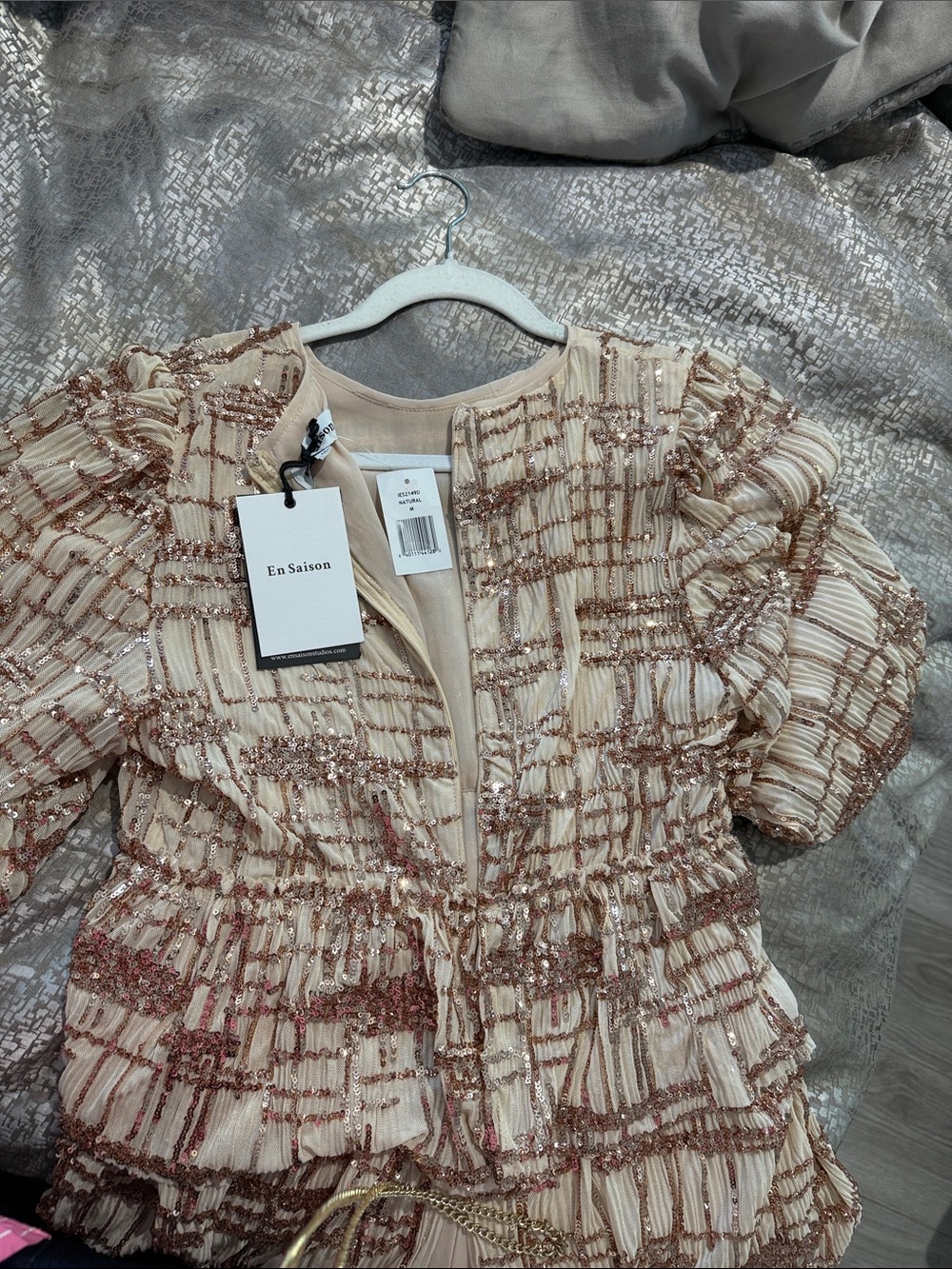 En Saison Cream Dress with Rose-Gold Sparkle